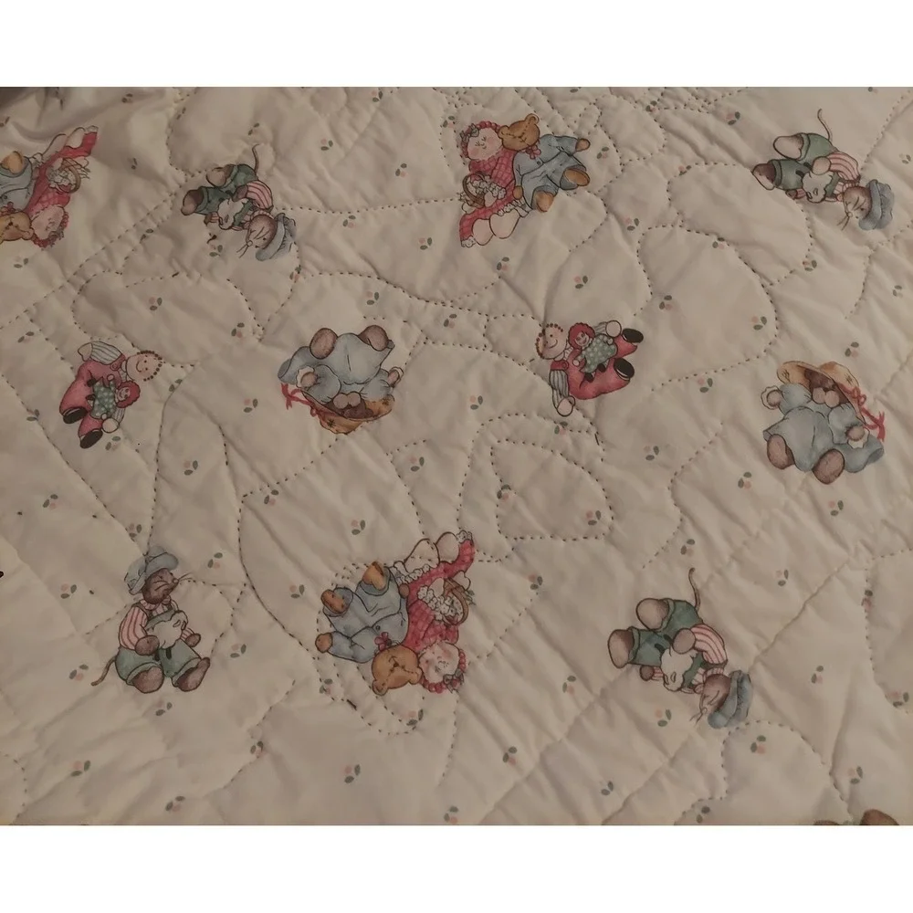 Vintage Handmade Reversible Baby Crib Quilt Blanket Embroidered Approx. 30×40